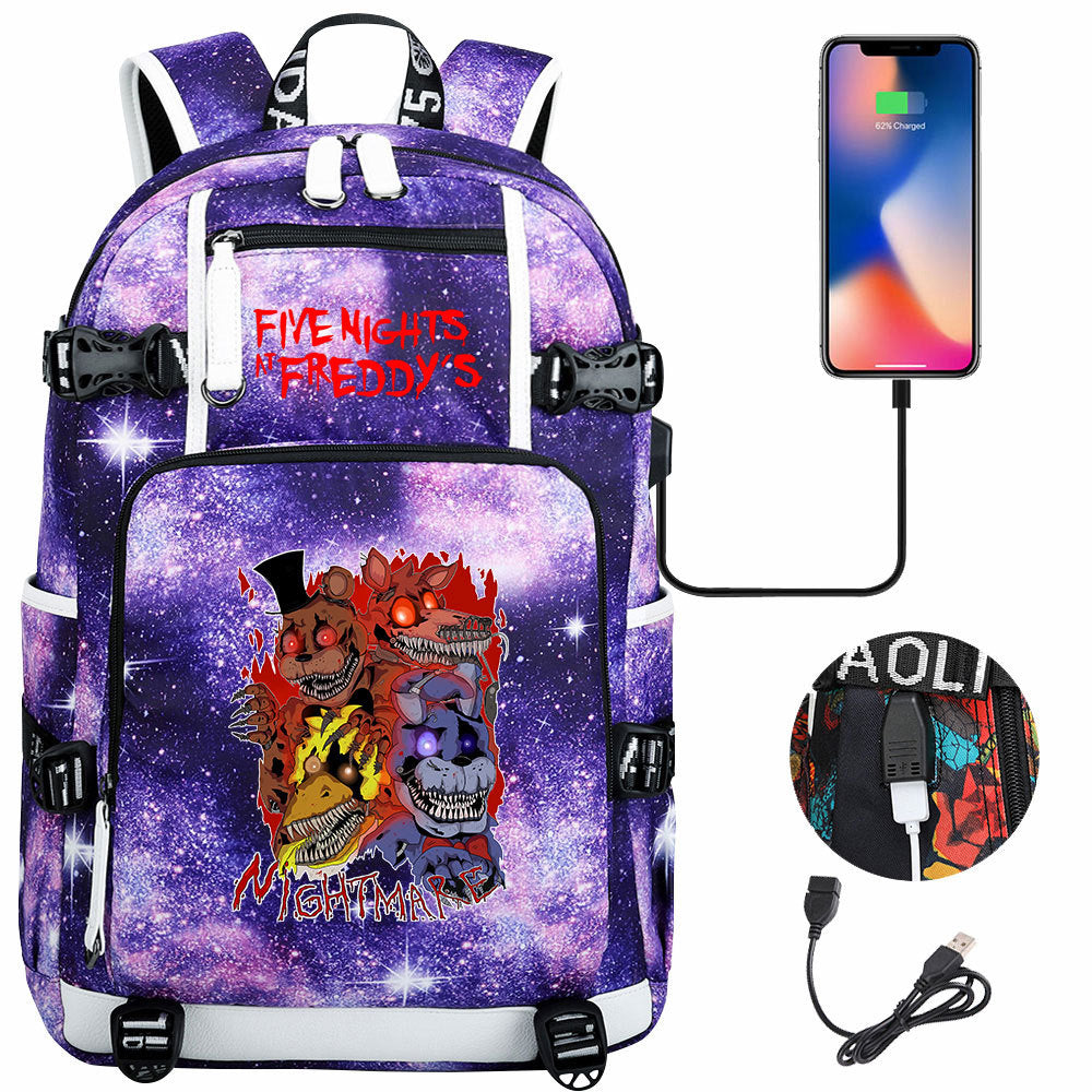 Five Nights At Freddys USB Charging Backpack School Notebook Travel Bags