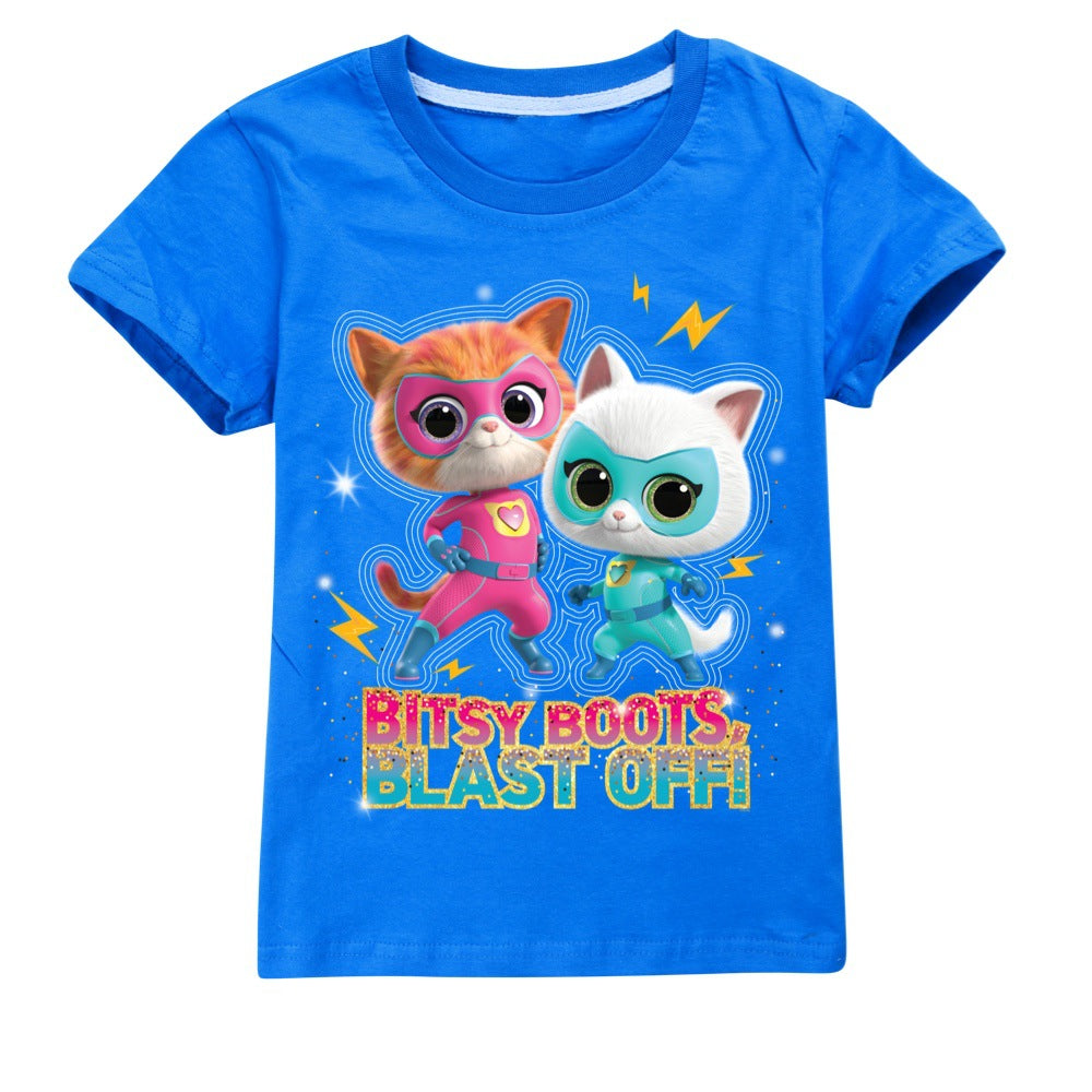 Super Kitties Casual Sweatshirt Spring Autumn Short Sleeve T-Shirts for Kids