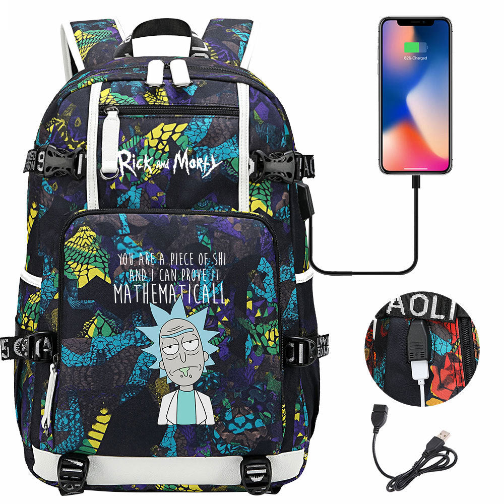 Rick And Morty USB Charging Backpack School Notebook Travel Bags