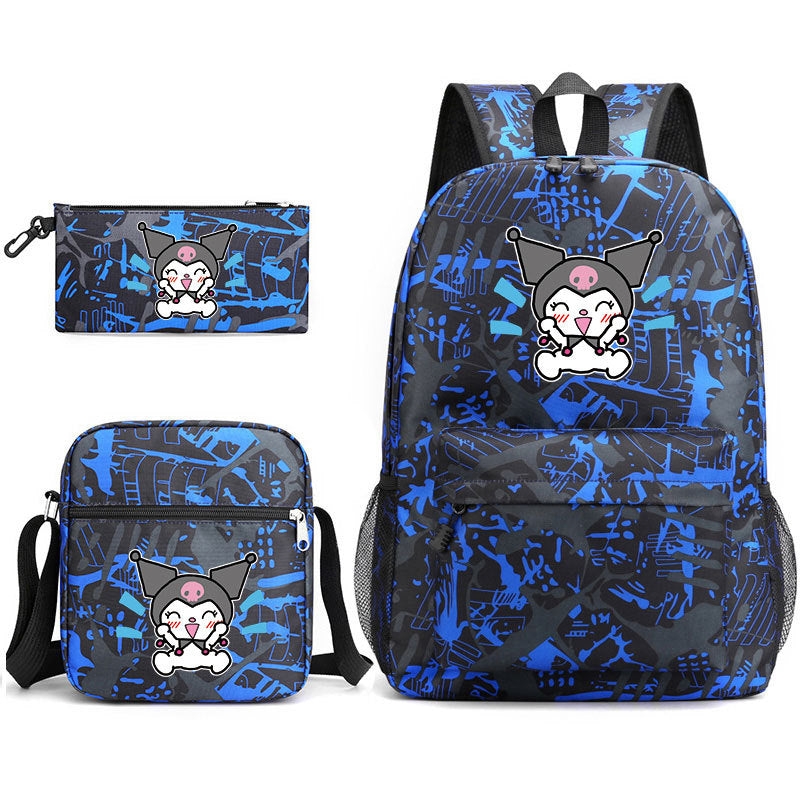 Kuromi Printed Schoolbag Backpack Shoulder Bag Pencil Bag 3pcs set for Kids Students