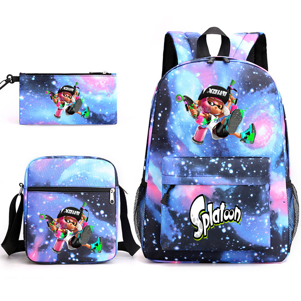 Splatoon Printed Schoolbag Backpack Shoulder Bag Pencil Bag 3pcs set for Kids Students