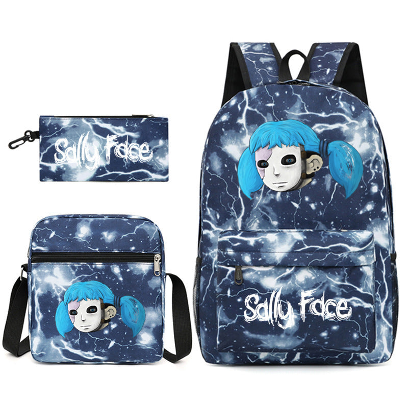 Sally Face Printed Schoolbag Backpack Shoulder Bag Pencil Bag 3pcs set for Kids Students