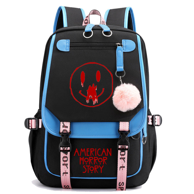 American Horror Movie Waterproof Backpack School Notebook Travel Bags USB Charging