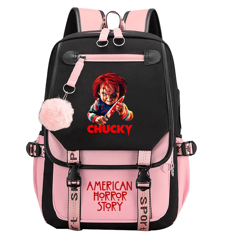 Childs play Chucky Back Waterproof Backpack School Notebook Travel Bags USB Charging