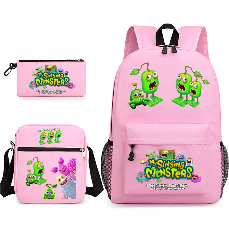 My Sing Monsters Printed Schoolbag Backpack Shoulder Bag Pencil Bag 3pcs set for Kids Students