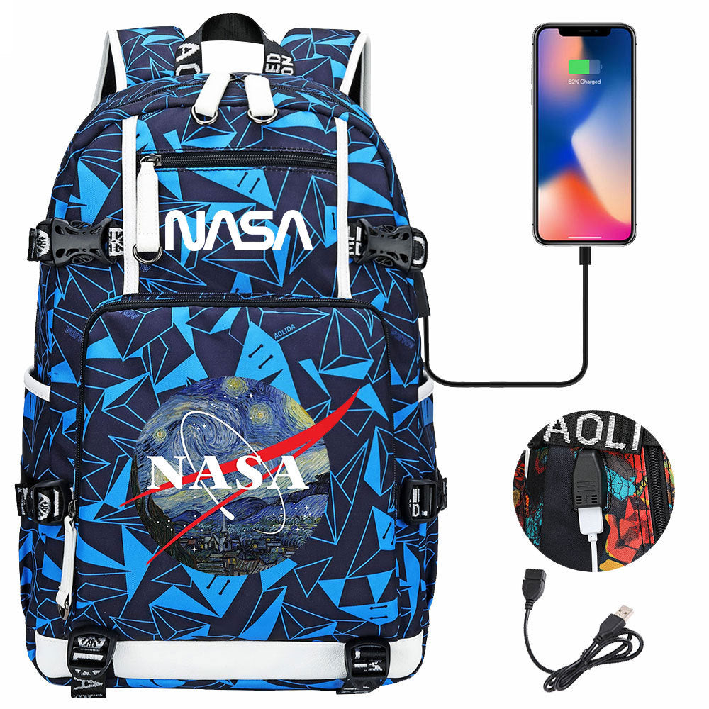 Nasa Space USB Charging Backpack School Notebook Travel Bags