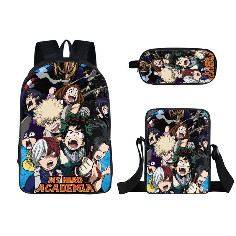 My Hero Academia Full Printed Backpack Schoolbag Travel Notebook Bag Lunch Bag Pencil Bag for Kids Students 3PCS