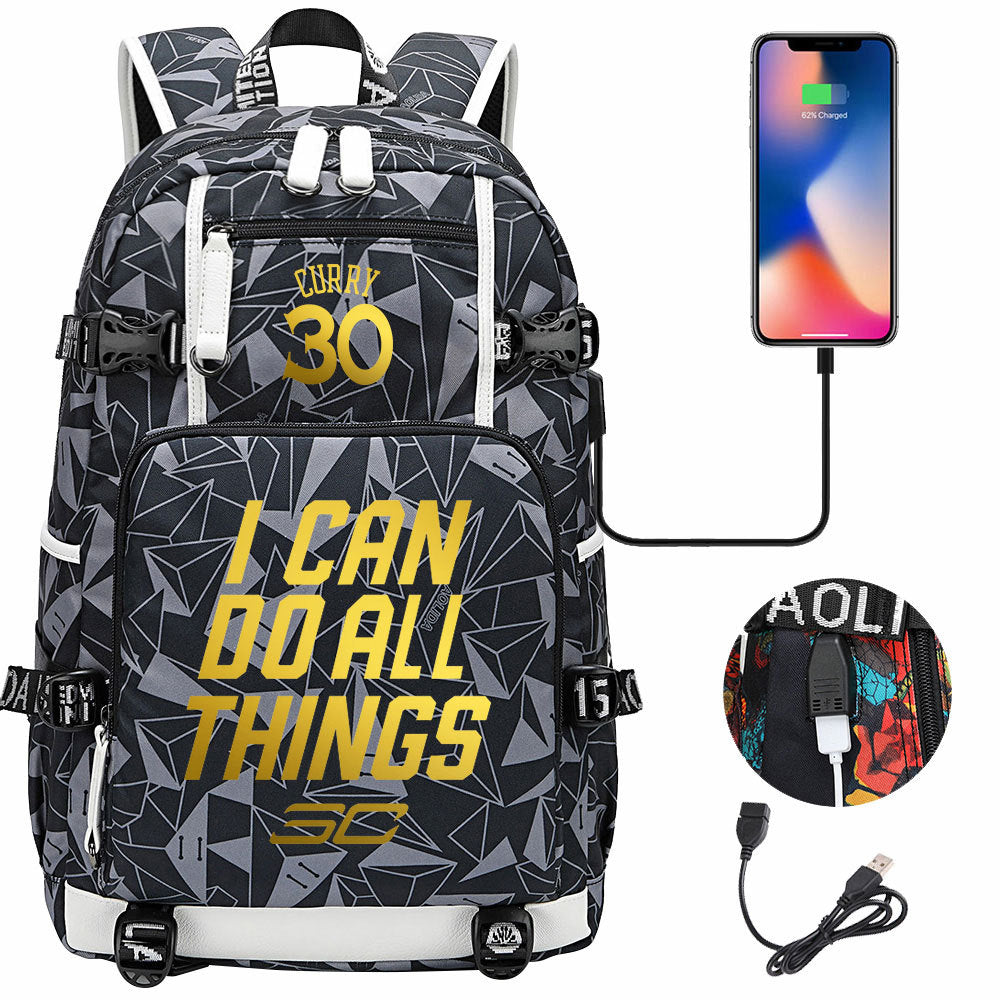 Golden State Basketball Curry Warrior USB Charging Backpack School Notebook Travel Bags
