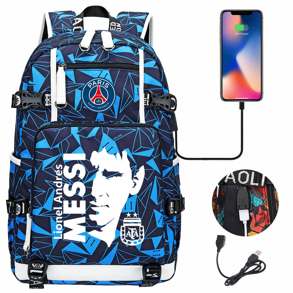 Barcelona Football Lionel USB Charging Backpack School Notebook Travel Bags