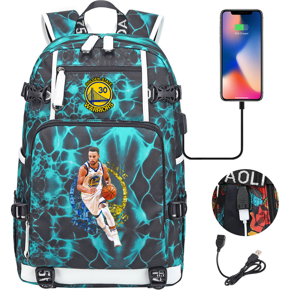 Golden State Basketball Curry Warrior USB Charging Backpack School Notebook Travel Bags