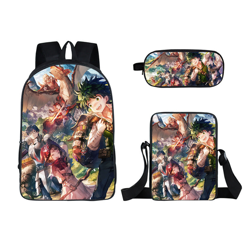 My Hero Academia Full Printed Backpack Schoolbag Travel Notebook Bag Lunch Bag Pencil Bag for Kids Students 3PCS