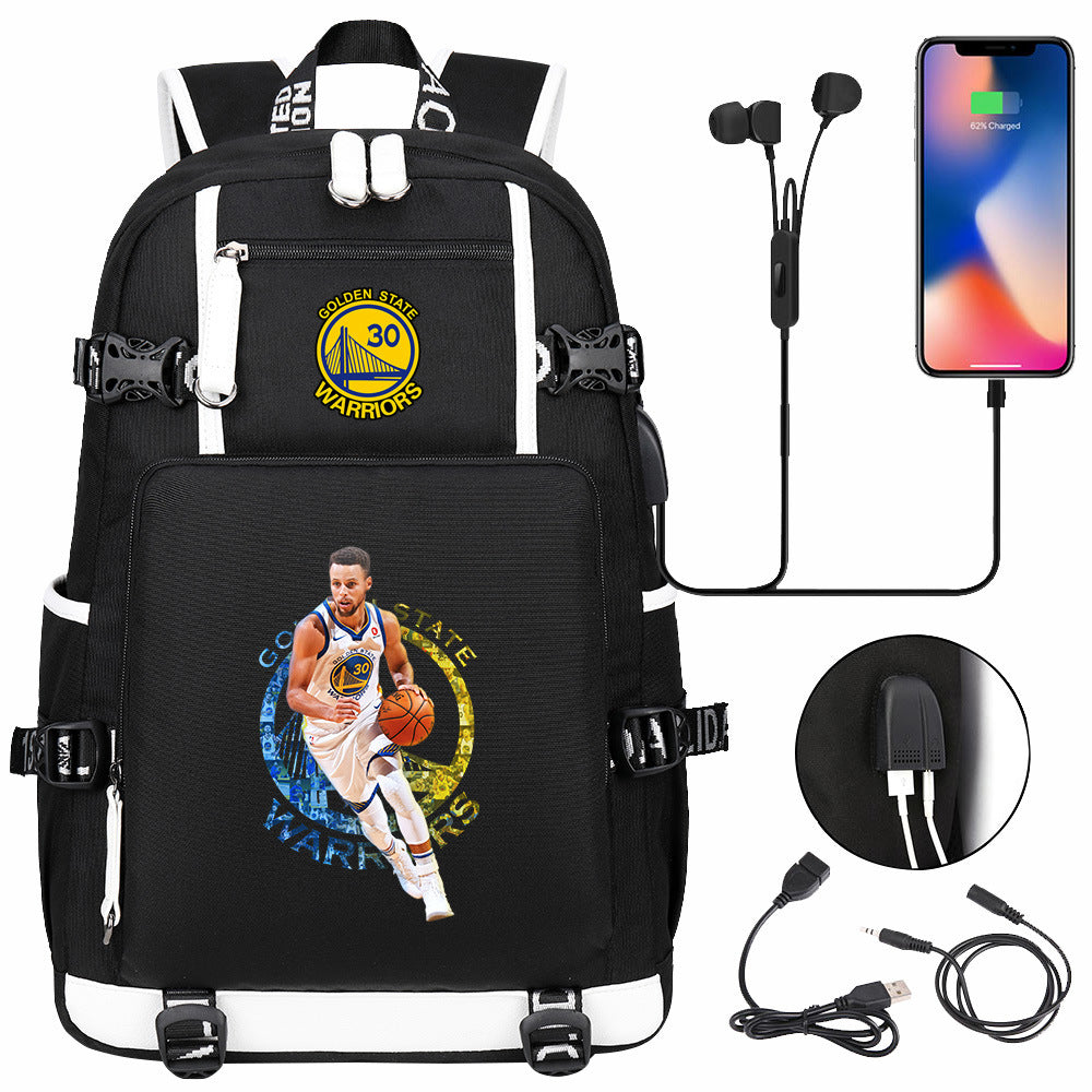 Golden State Basketball Curry Warrior USB Charging Backpack School Notebook Travel Bags