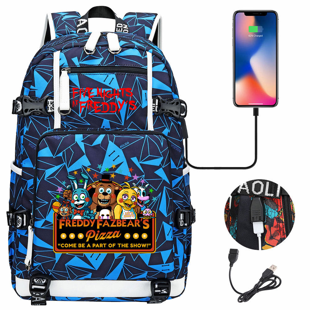 Five Nights At Freddys USB Charging Backpack School Notebook Travel Bags