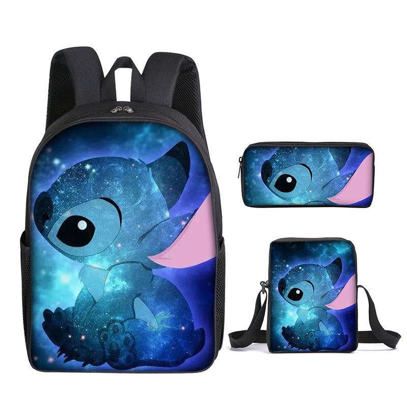 Stitch Full Printed Backpack Schoolbag Travel Notebook Bag Lunch Bag Pencil Bag for Kids Students 3PCS