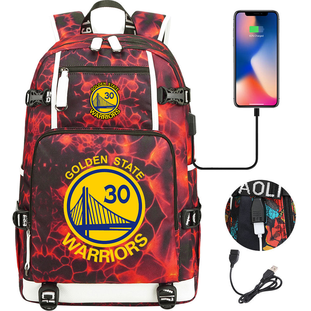 Golden State Basketball Curry Warrior USB Charging Backpack School Notebook Travel Bags