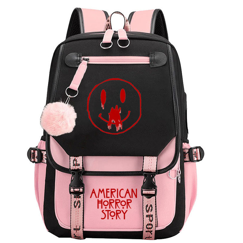 American Horror Movie Waterproof Backpack School Notebook Travel Bags USB Charging