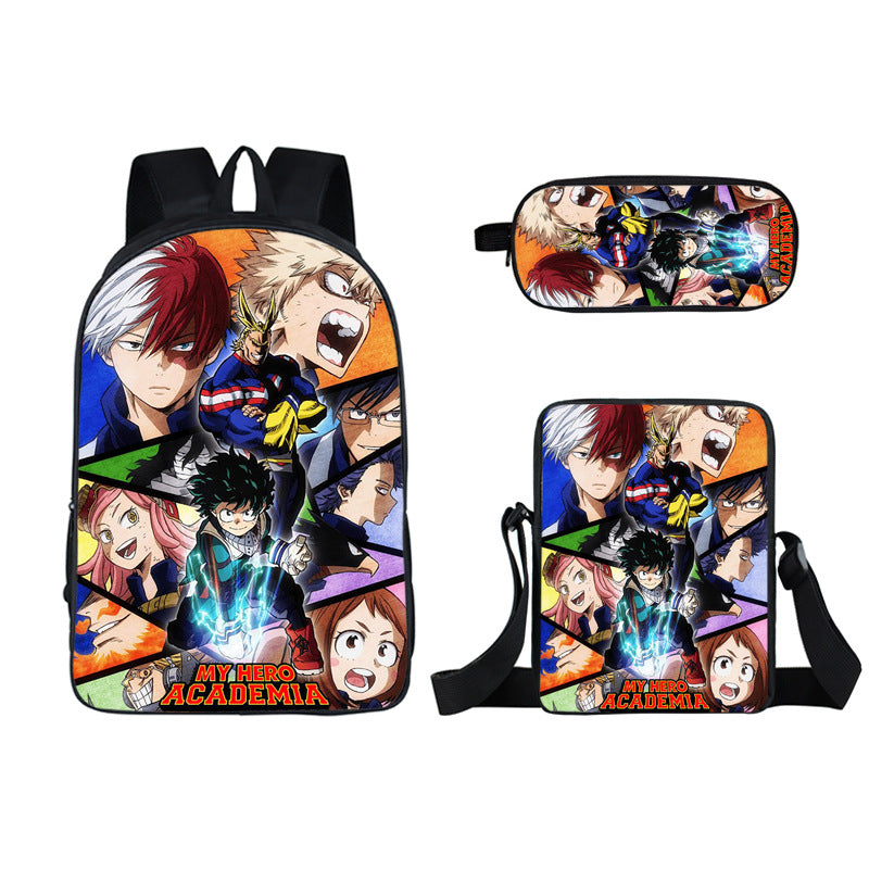 My Hero Academia Full Printed Backpack Schoolbag Travel Notebook Bag Lunch Bag Pencil Bag for Kids Students 3PCS