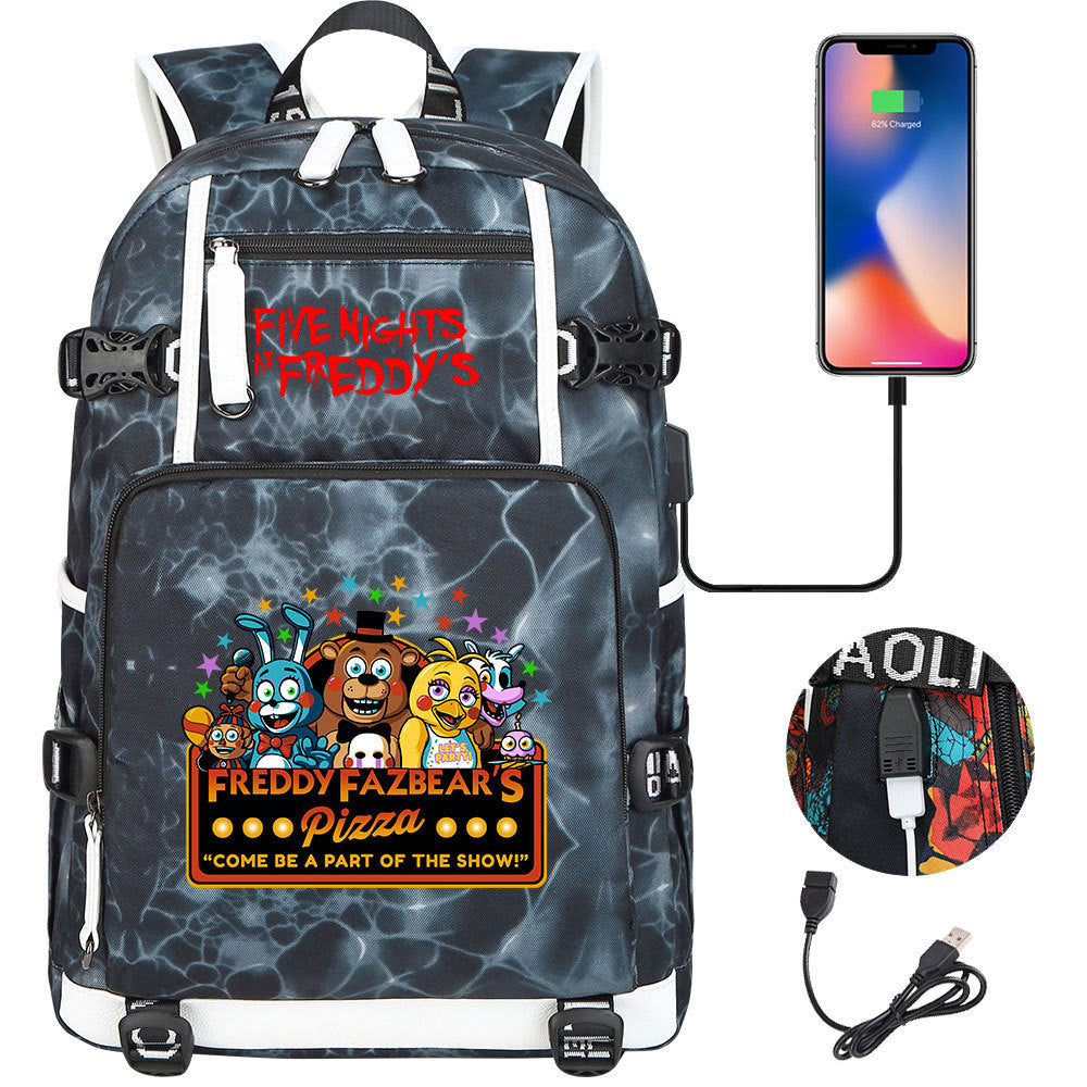 Five Nights At Freddys USB Charging Backpack School Notebook Travel Bags