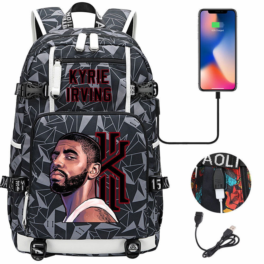 Boston Basketball Irving Celtics USB Charging Backpack School Notebook Travel Bags