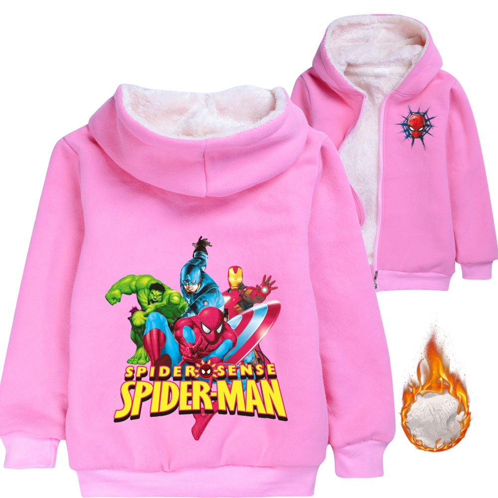 Spiderman Superhero Sherpa Lined Hoodie Fleece Sweatshirt Full Zip Hooded Jacket for Kids