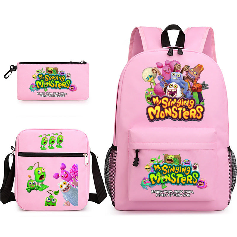 My Sing Monsters Printed Schoolbag Backpack Shoulder Bag Pencil Bag 3pcs set for Kids Students