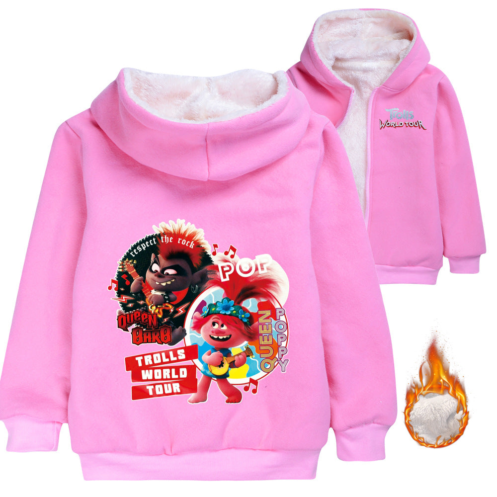 Trolls World Tour Sherpa Lined Hoodie Fleece Sweatshirt Full Zip Hooded Jacket for Kids