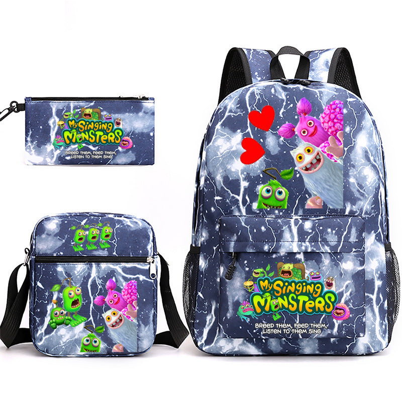 My Sing Monsters Printed Schoolbag Backpack Shoulder Bag Pencil Bag 3pcs set for Kids Students