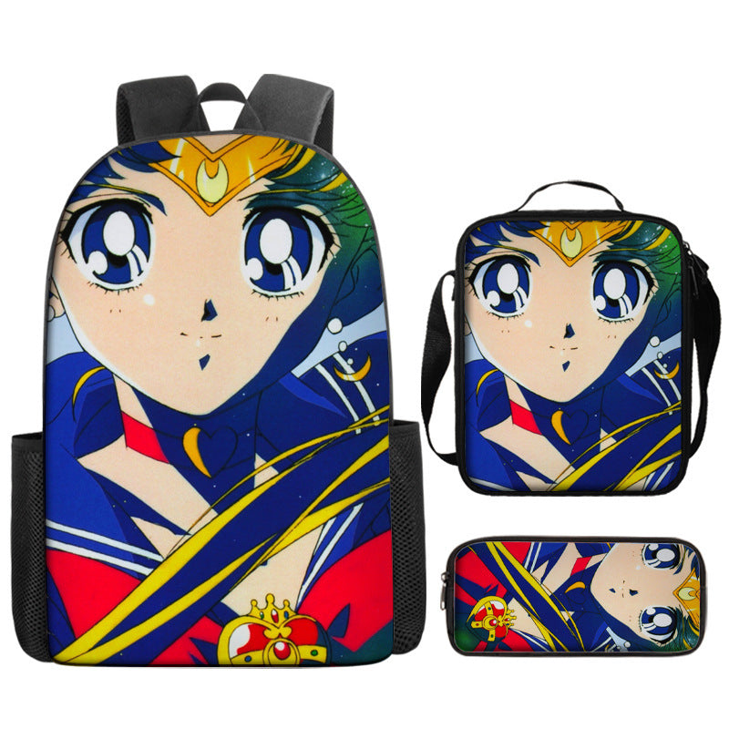 Sailor Moon Full Printed Backpack Schoolbag Travel Notebook Bag Lunch Bag Pencil Bag for Kids Students 3PCS