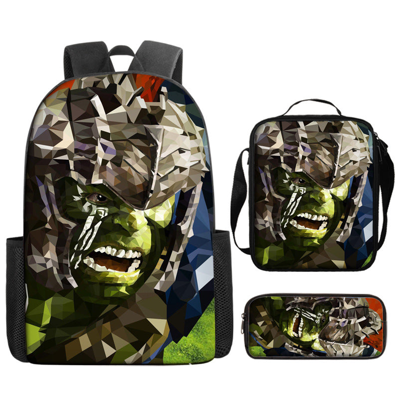 Hulk Superhero Full Printed Backpack Schoolbag Travel Notebook Bag Lunch Bag Pencil Bag for Kids Students 3PCS