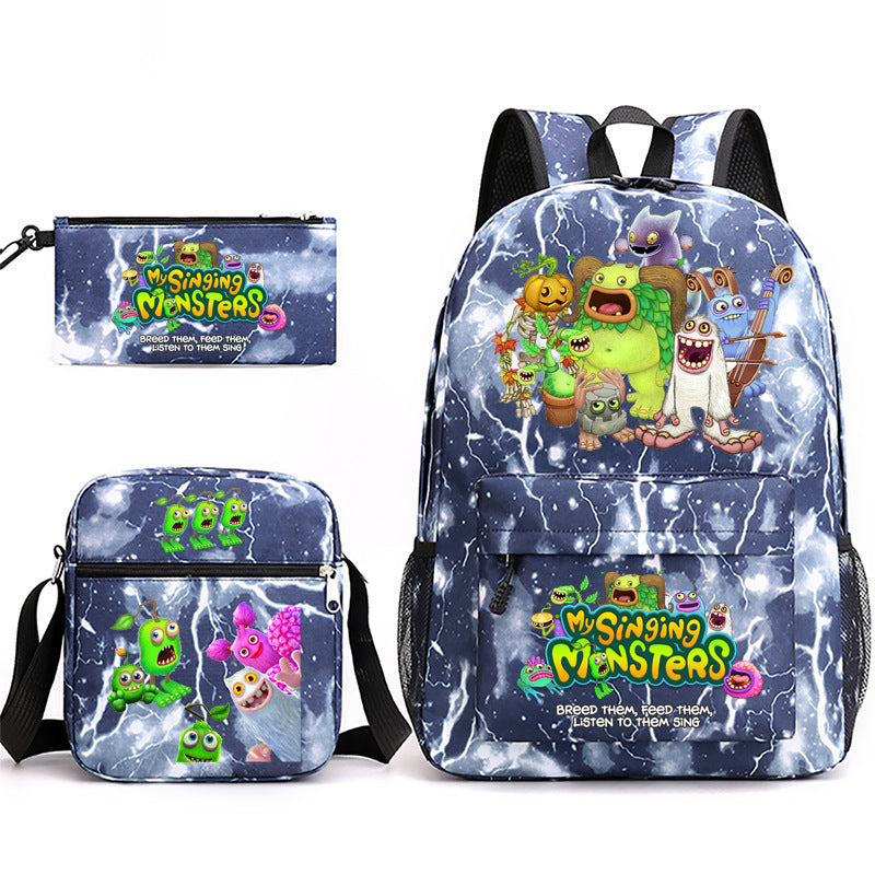 My Sing Monsters Printed Schoolbag Backpack Shoulder Bag Pencil Bag 3pcs set for Kids Students