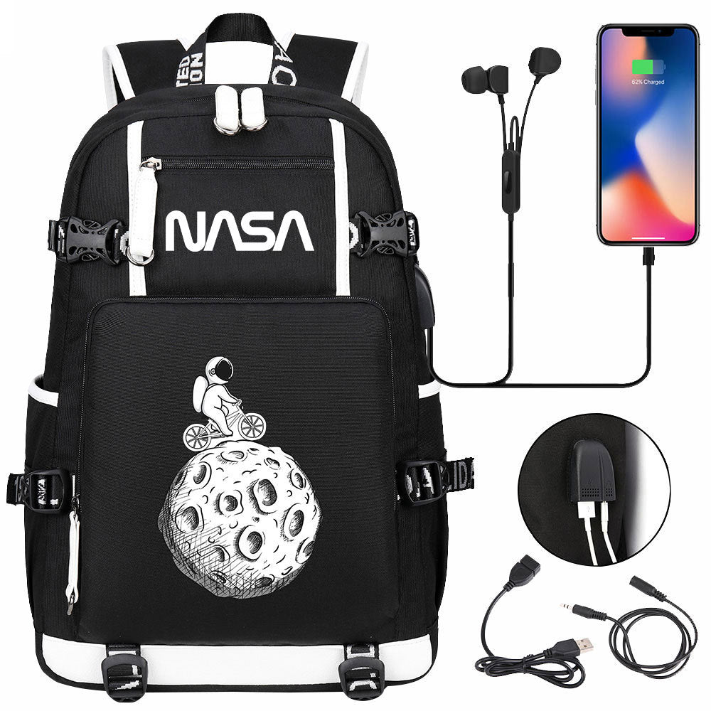 Nasa Space USB Charging Backpack School Notebook Travel Bags