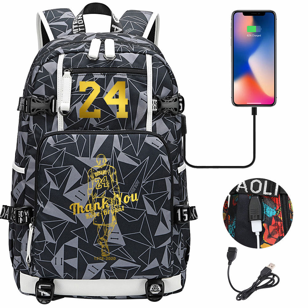 Kobe Basketball Black Mamba  USB Charging Backpack School Notebook Travel Bags