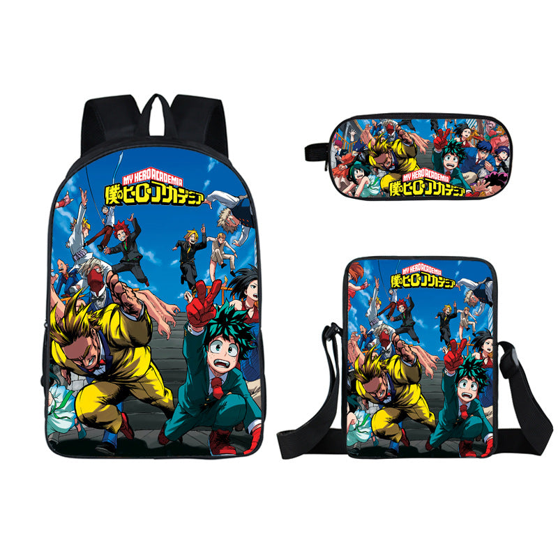 My Hero Academia Full Printed Backpack Schoolbag Travel Notebook Bag Lunch Bag Pencil Bag for Kids Students 3PCS