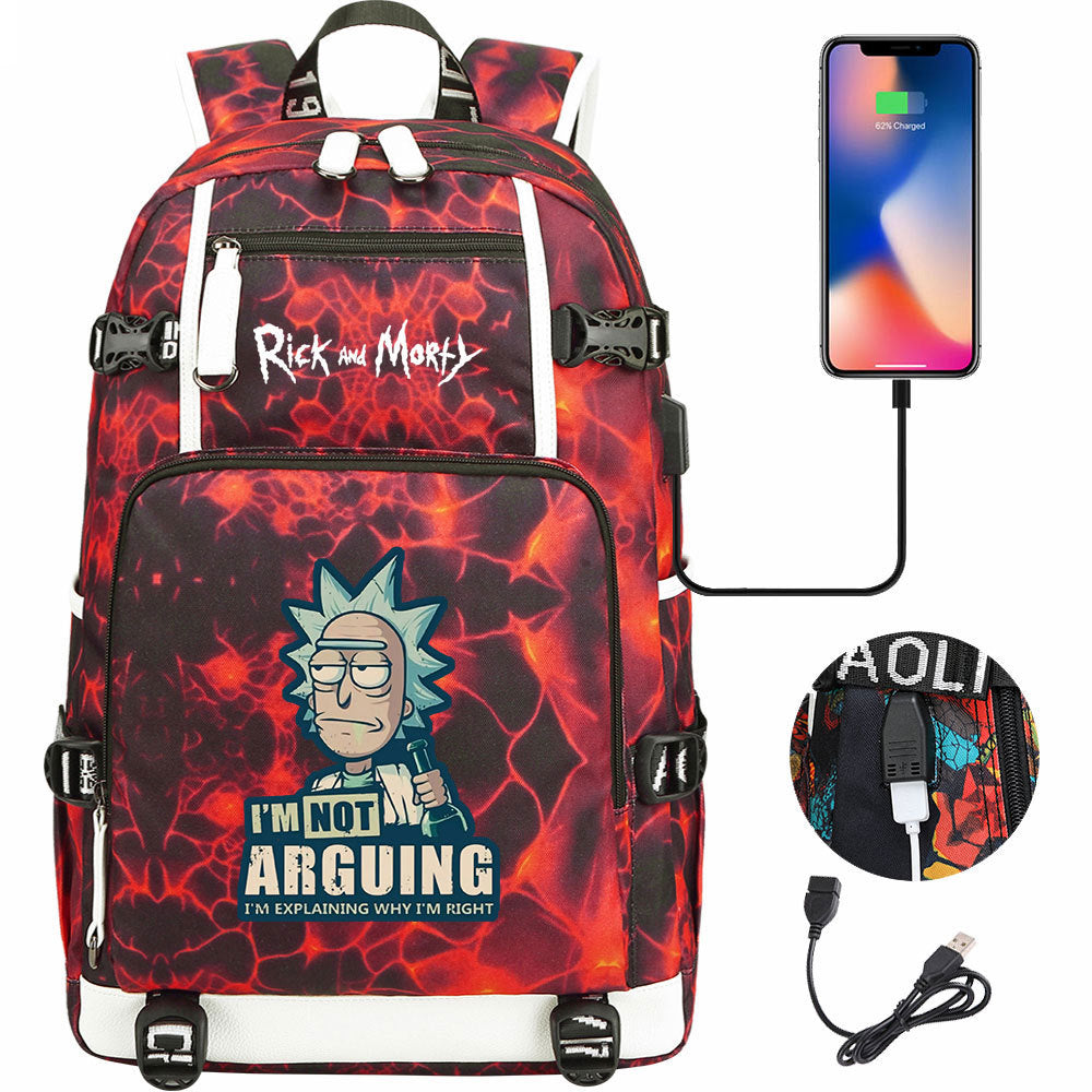 Rick And Morty USB Charging Backpack School Notebook Travel Bags