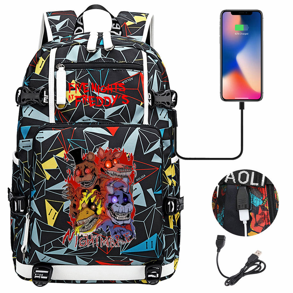 Five Nights At Freddys USB Charging Backpack School Notebook Travel Bags