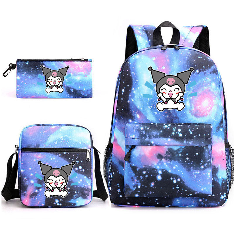 Kuromi Printed Schoolbag Backpack Shoulder Bag Pencil Bag 3pcs set for Kids Students