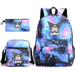 Kuromi Printed Schoolbag Backpack Shoulder Bag Pencil Bag 3pcs set for Kids Students