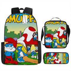 The Smurfs Full Printed Backpack Schoolbag Travel Notebook Bag Lunch Bag Pencil Bag for Kids Students 3PCS