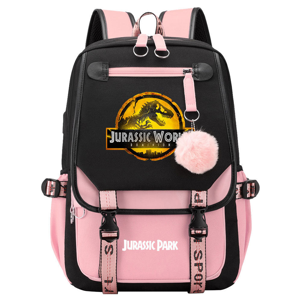 Jurassic World Dinosaur Park Waterproof Backpack School Notebook Travel Bags USB Charging