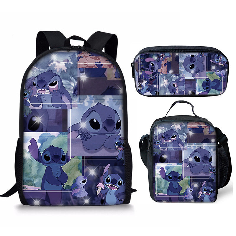 Lilo Stitch Full Printed Backpack Schoolbag Travel Notebook Bag Lunch Bag Pencil Bag for Kids Students 3PCS