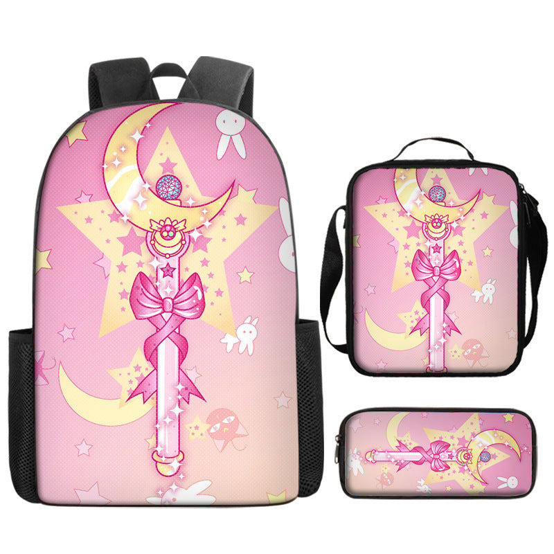 Sailor Moon Full Printed Backpack Schoolbag Travel Notebook Bag Lunch Bag Pencil Bag for Kids Students 3PCS