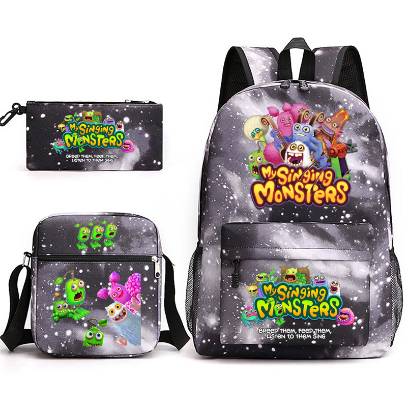 My Sing Monsters Printed Schoolbag Backpack Shoulder Bag Pencil Bag 3pcs set for Kids Students