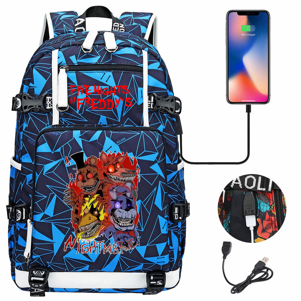 Five Nights At Freddys USB Charging Backpack School Notebook Travel Bags