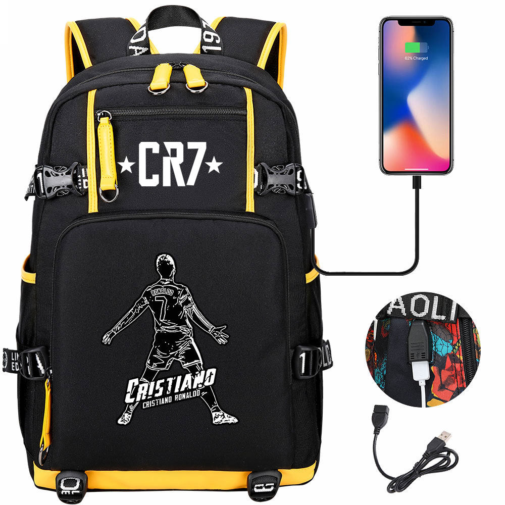 CR7 Football Ronaldo USB Charging Backpack School Notebook Travel Bags