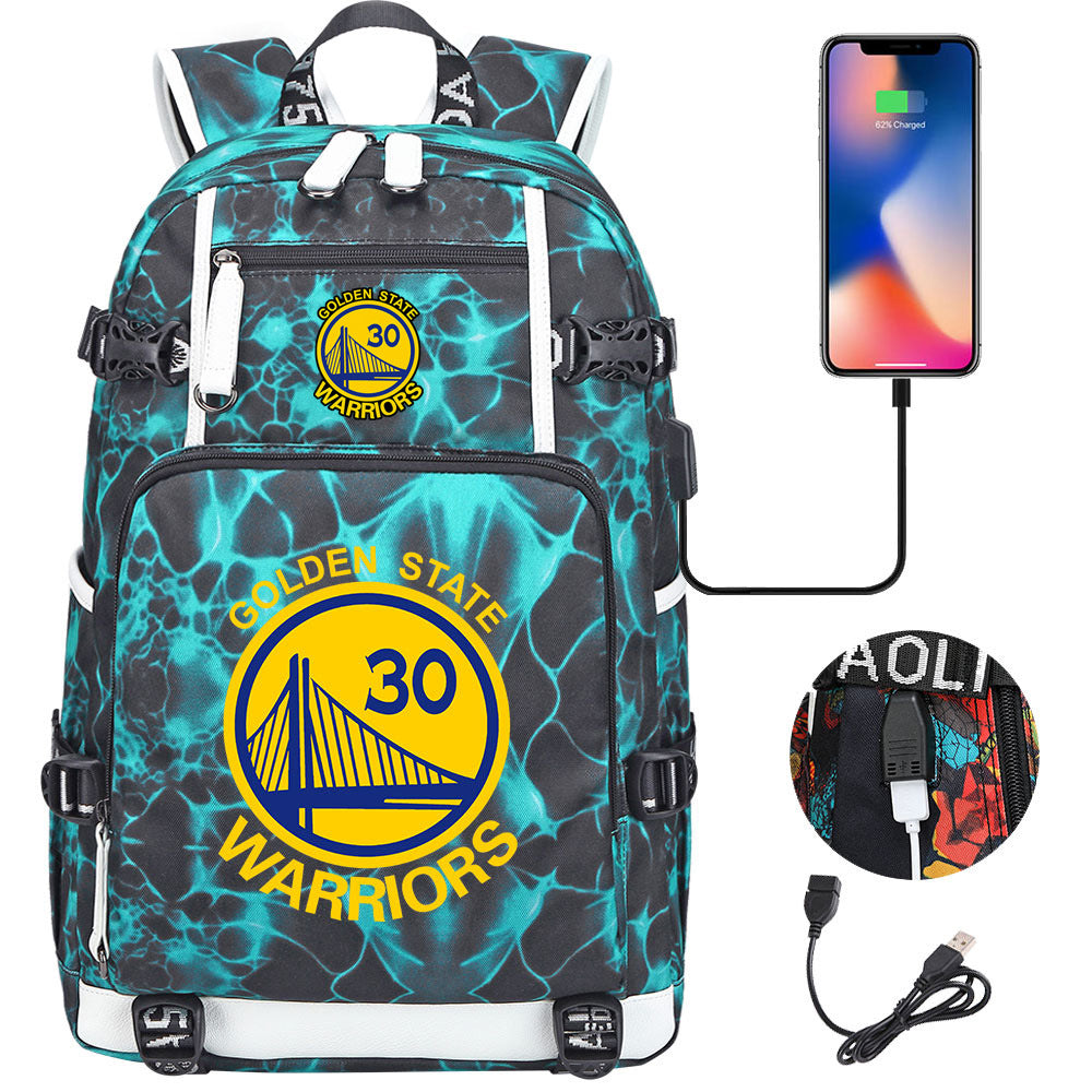 Golden State Basketball Curry Warrior USB Charging Backpack School Notebook Travel Bags