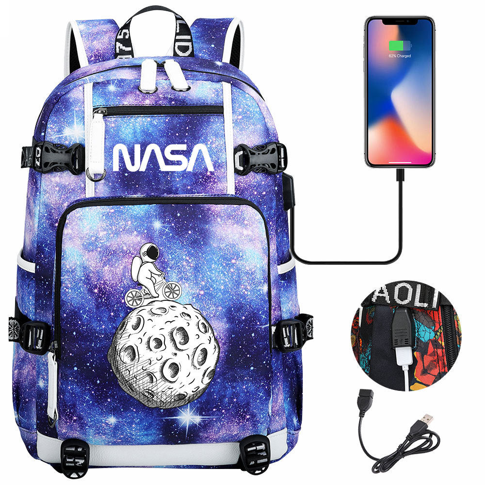 Nasa Space USB Charging Backpack School Notebook Travel Bags