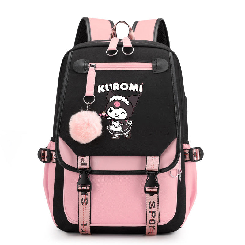 Kuromi Waterproof Backpack School Notebook Travel Bags USB Charging