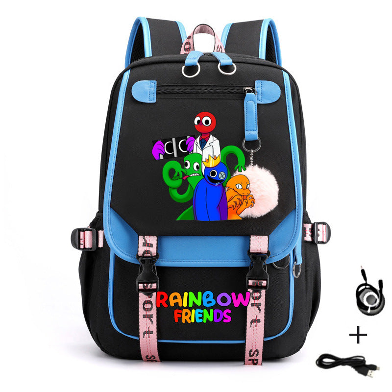 Rainbow Friends Waterproof Backpack School Notebook Travel Bags USB Charging