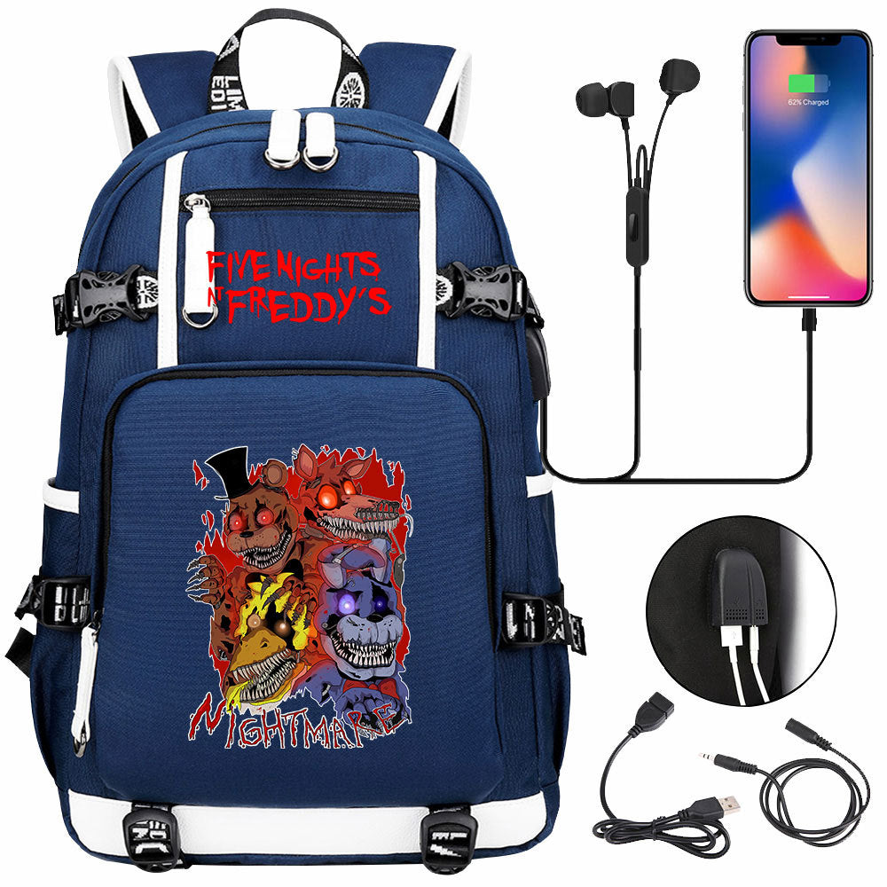 Five Nights At Freddys USB Charging Backpack School Notebook Travel Bags