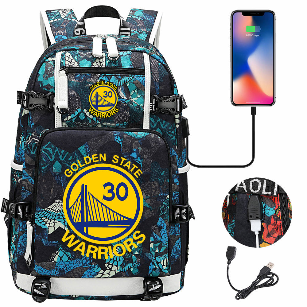 Golden State Basketball Curry Warrior USB Charging Backpack School Notebook Travel Bags